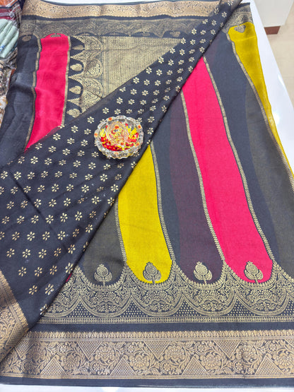 Silk Blend Saree for Women with Heavy Woven Border and Traditional Ethnic Design