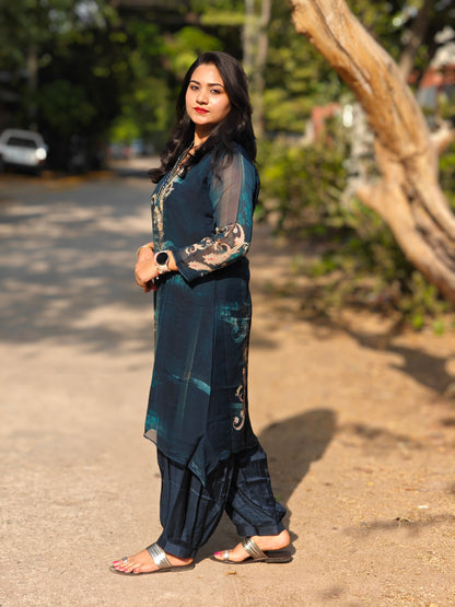 Viscose co-ord set for women with floral print and embroidery – fully stitched festive ethnic outfit