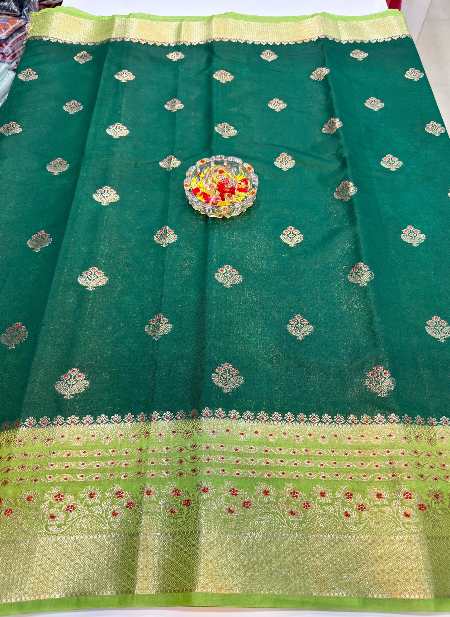 Banarasi Semi RW Mango Silk Saree for Women with Zari Buta, Contrast Border, Designer Pallu and Brocade Blouse