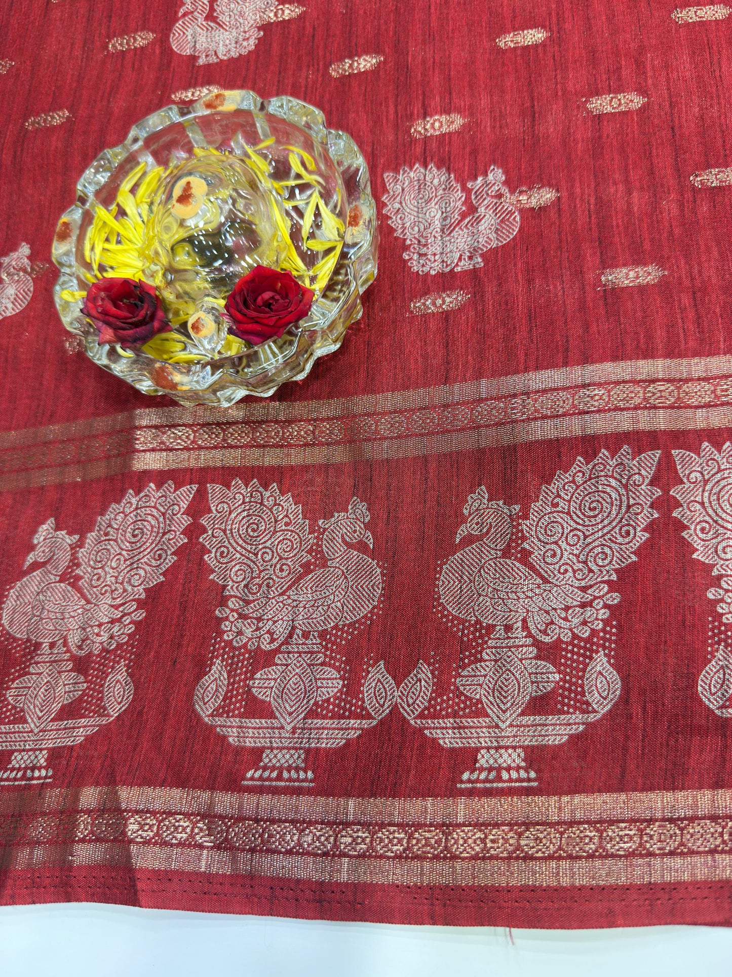 Silk Blend Saree for Women with Elephant Motifs and Traditional Woven Border