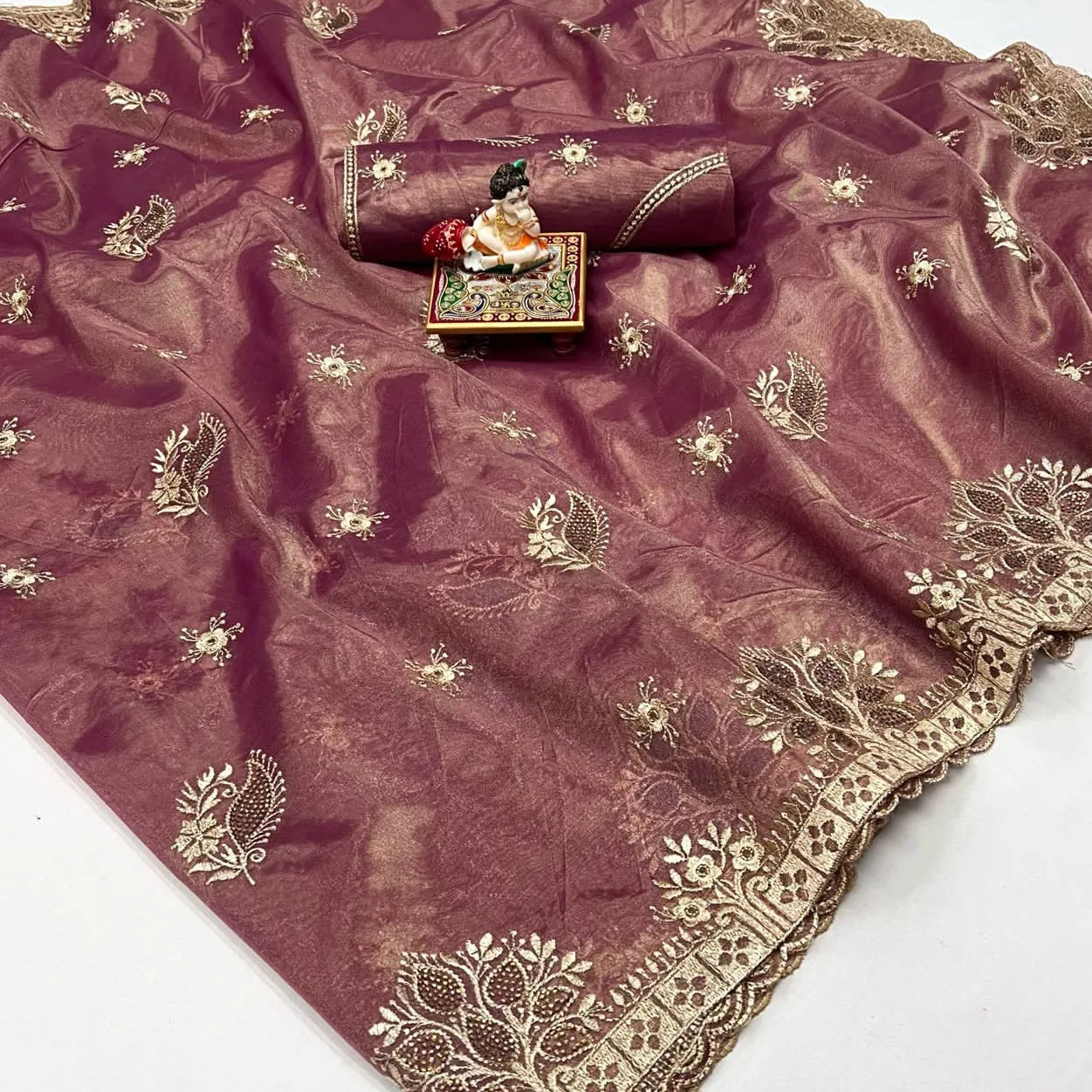 Organza Saree with Intricate Embroidery, Cutwork Detailing and Heavy Silk Blouse – Festive Wear