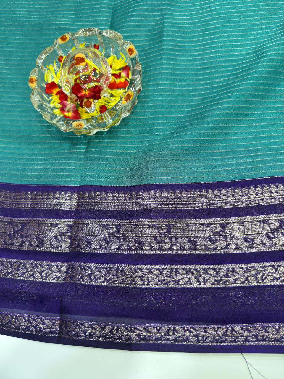 Munga Crape Silk Saree for Women with Contrast Woven Border and Traditional Stripe Design