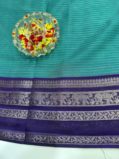 Munga Crape Silk Saree for Women with Contrast Woven Border and Traditional Stripe Design
