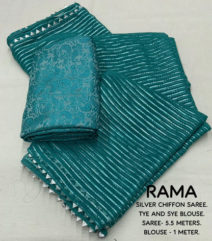 Soft Chiffon Saree with Silver Zari Weaving & Gota Temple Border – Banarasi Silk Blouse Included