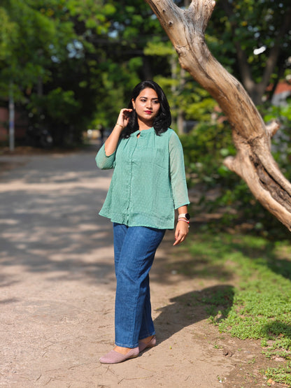 Teal Chiffon Dobby Short Top for Women – Sizes M to 2XL