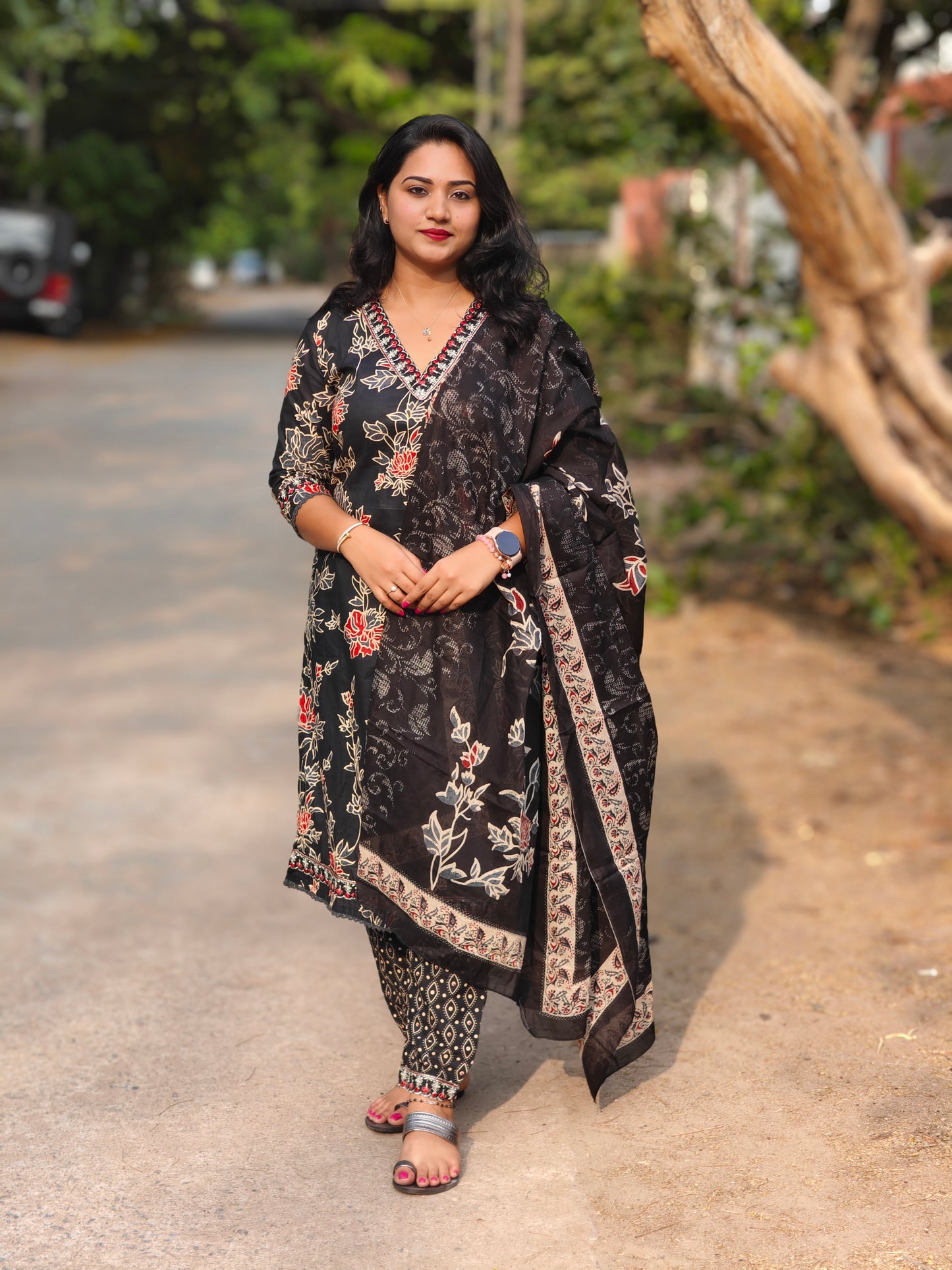 Cotton Afghani Suit Set with Embroidery and Printed Dupatta for Women – Sizes M to 3XL