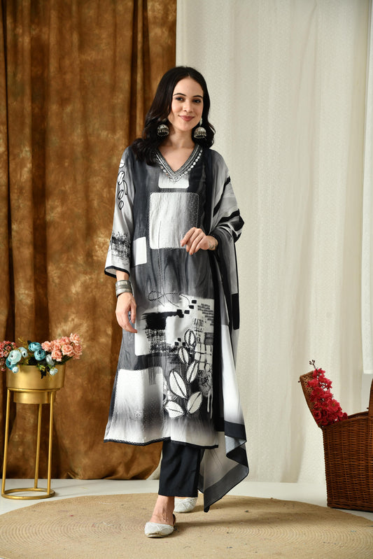 Women's Muslin Handwork Kurta Pant Dupatta Set with Lining – M to XXL