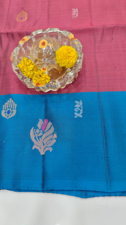 Pure Handloom Silk Saree with Heritage Contrast Pallu and Woven Motifs