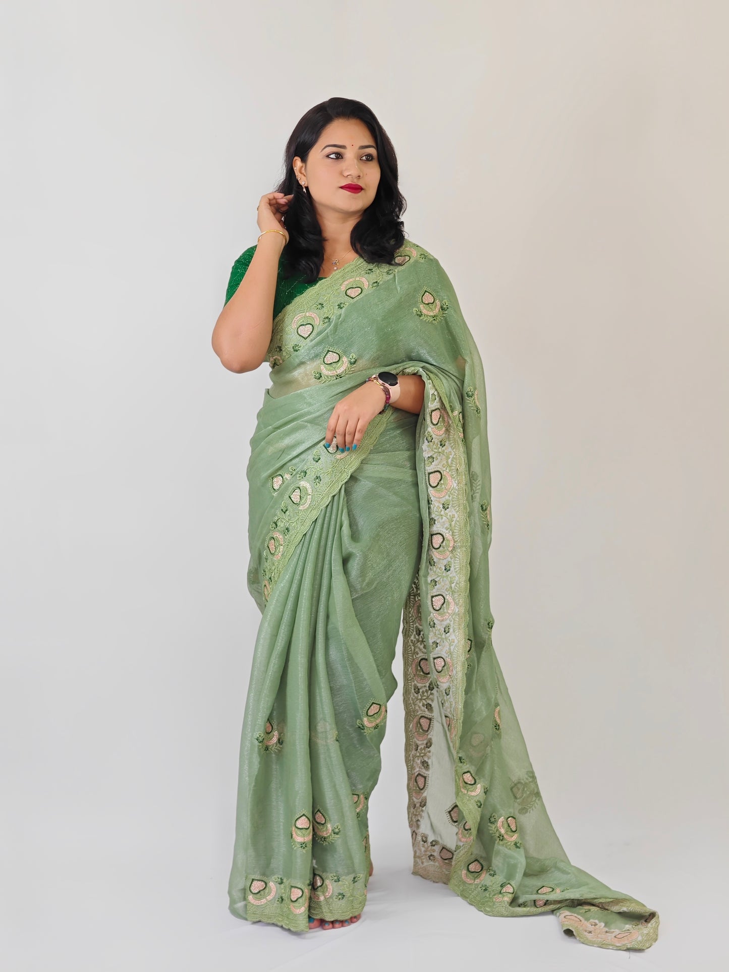 Fancy Simmar Chiffon Saree with Multi Zari Embroidery & Art Silk Butti Embroidery Blouse