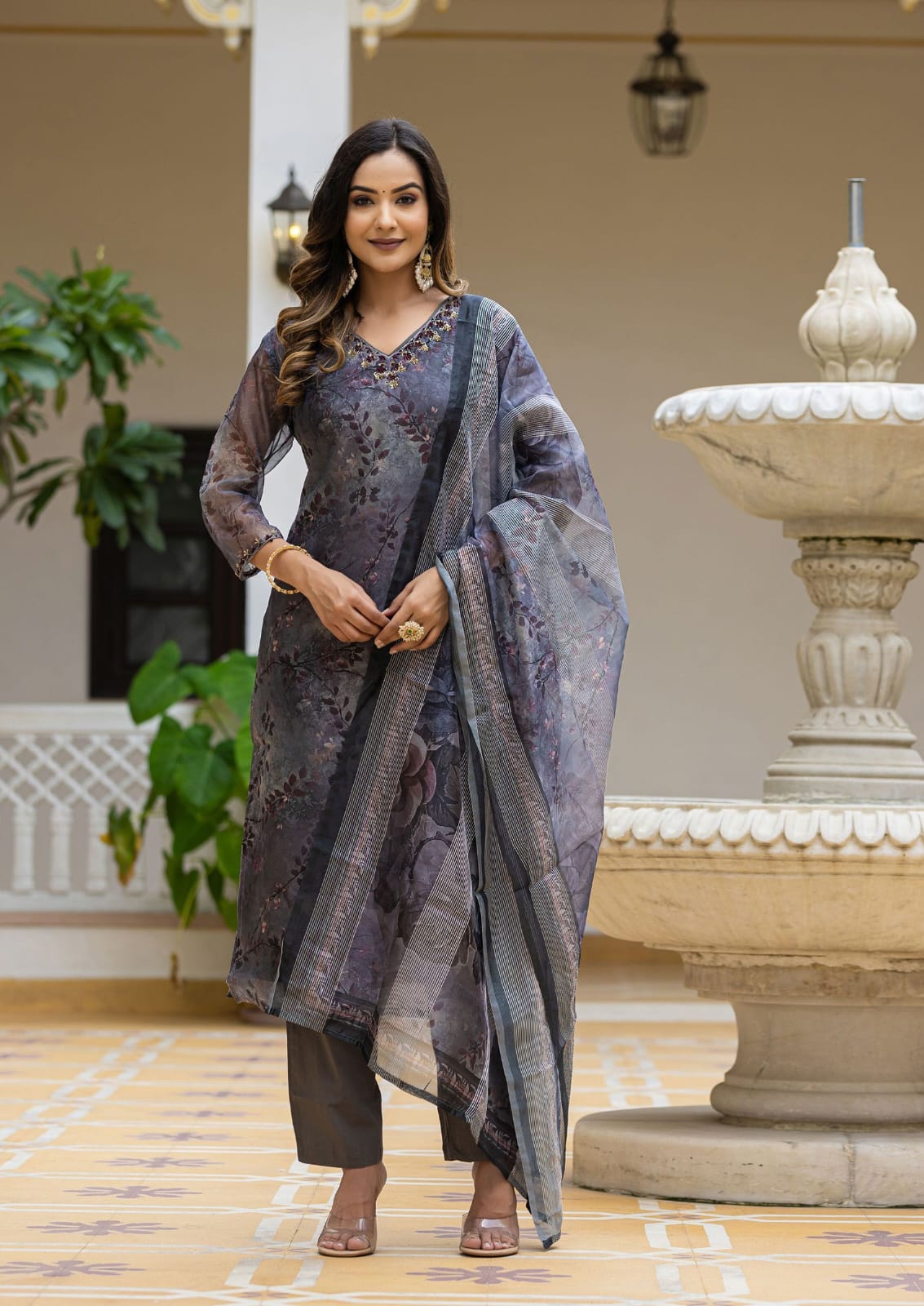 Organza Kurta Pant Dupatta Set with Beautiful Detailing Work – M to XXL