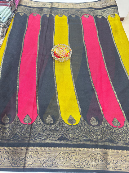 Silk Blend Saree for Women with Heavy Woven Border and Traditional Ethnic Design