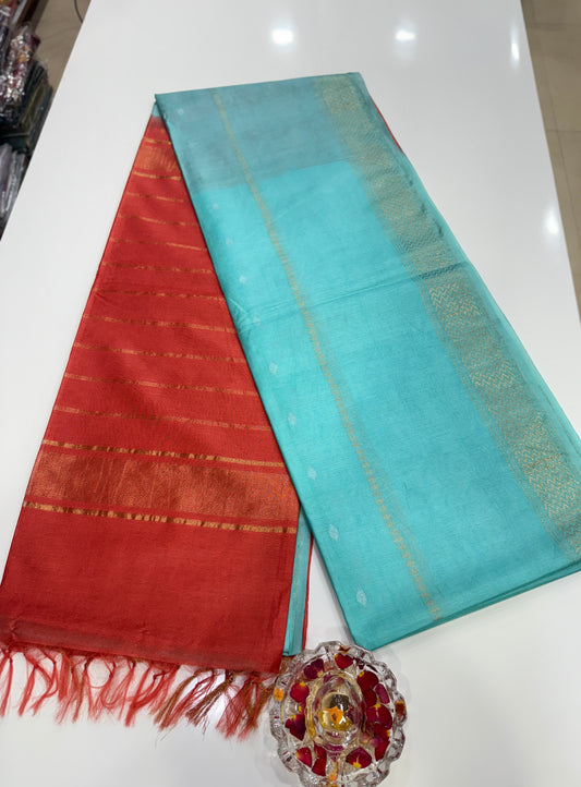 Semi Cotton Silk Saree with 2D Woven Buttas and Contrast Pallu – Elegant Daily and Festive Wear Saree