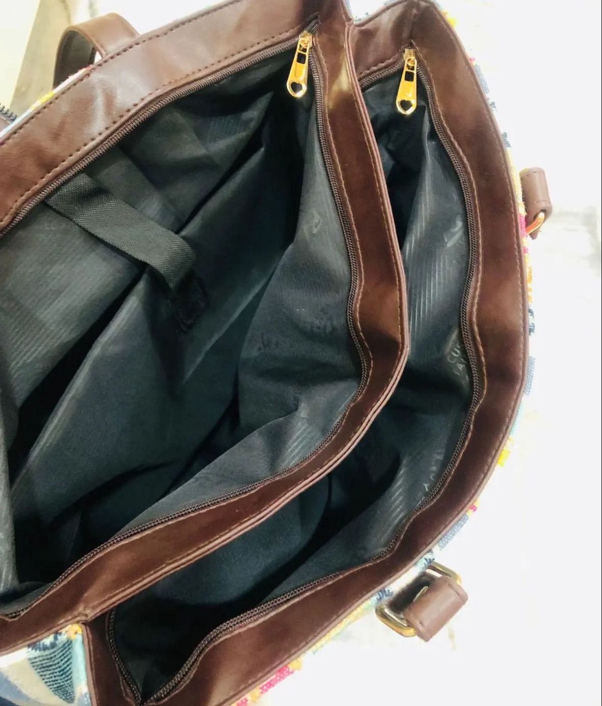 Fortune Tote Bag Double Partition with Laptop Compartment in Rug Jacquard Fabric – Women’s Handbag