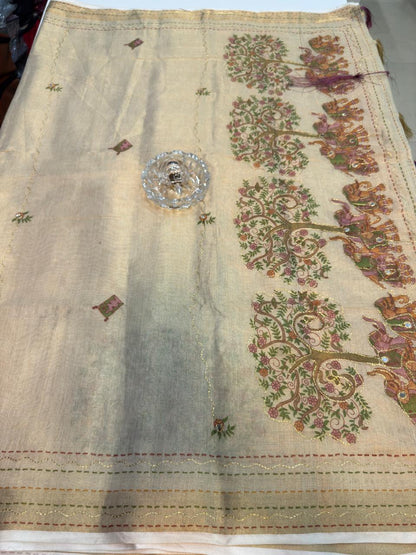 Erode Cotton Printed Saree with Aari Work and Tassel Pallu with Blouse Piece for Women