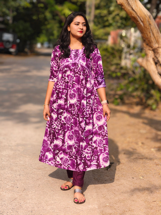 Purple Rayon Aliya Cut Suit Set with Sequins and Mirror Work for Women