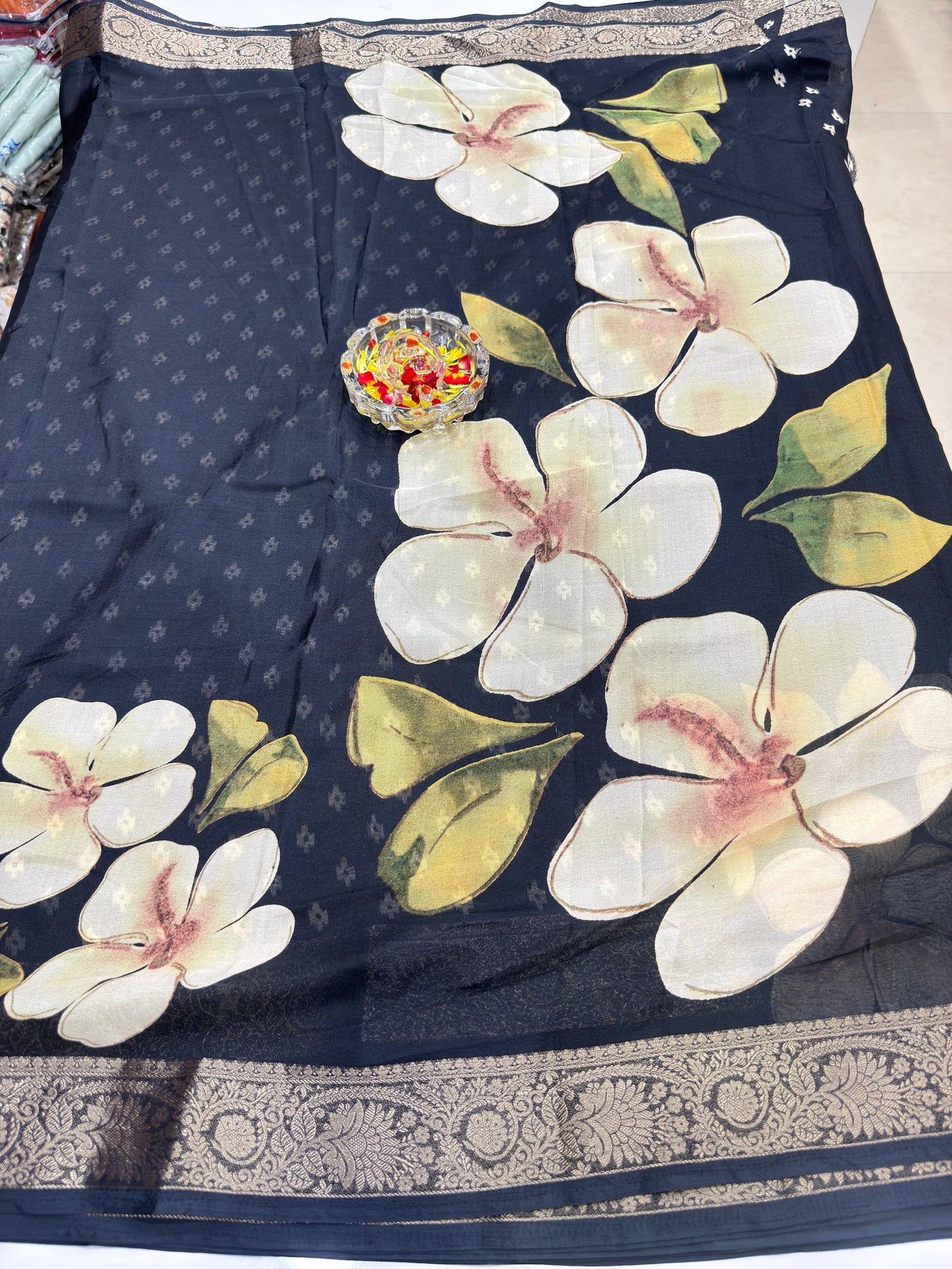 Floral Printed Semi Silk Saree for Women with Woven Border and Elegant Ethnic Design