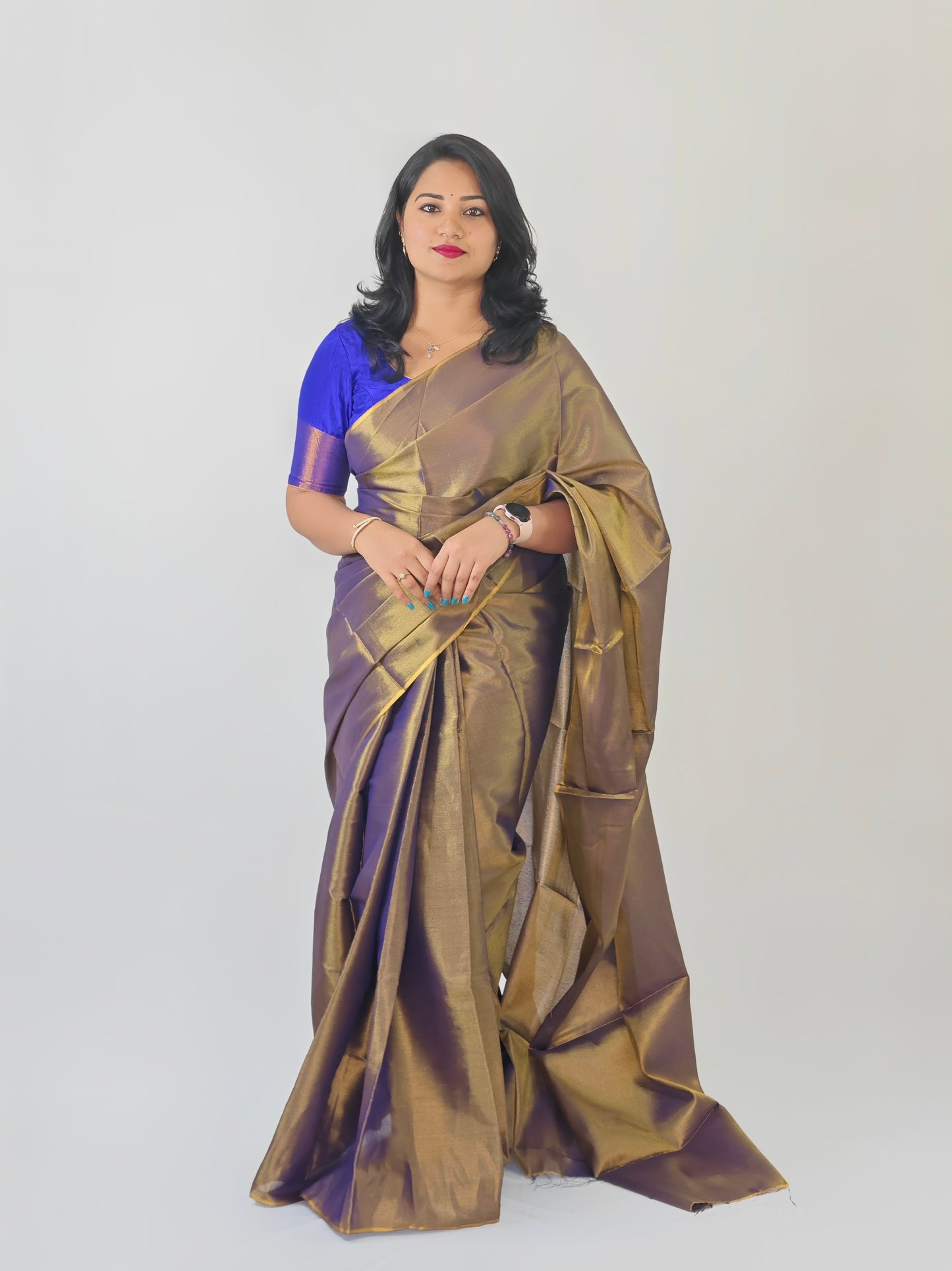Semi Uppada Tissue Silk Bridal Saree with Mono Banglori Blouse and Pearl Work