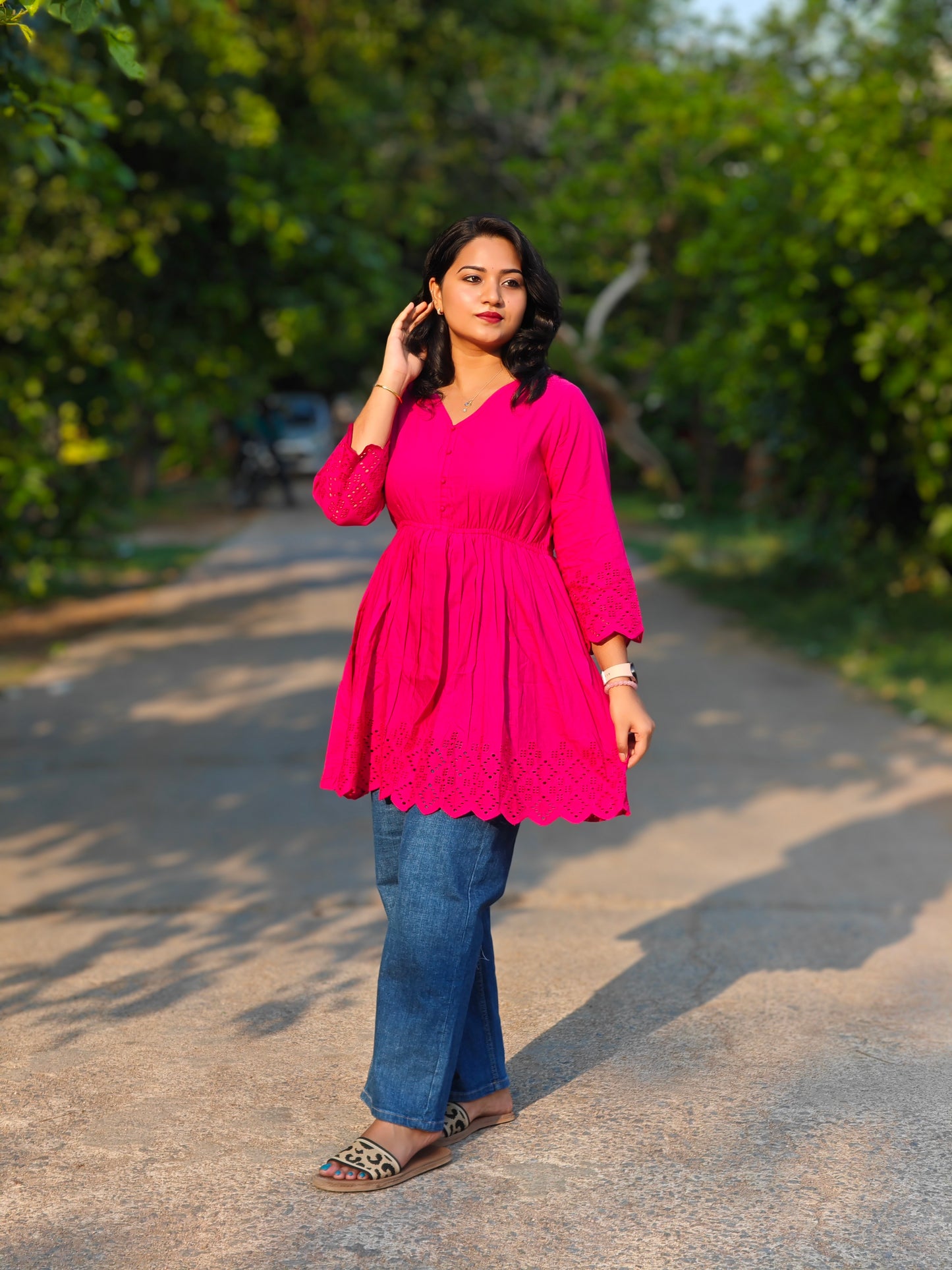 Rich Cotton Tunic for Women with Embroidered Detailing and Flared Hem – S to 3XL