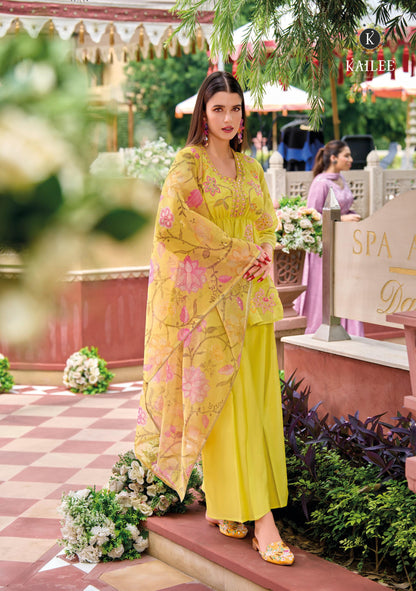 Viscose Shimmer Zari Silk Kurta Plazo Dupatta Set with Handwork and Digital Print Dupatta – Sizes XL to 3XL