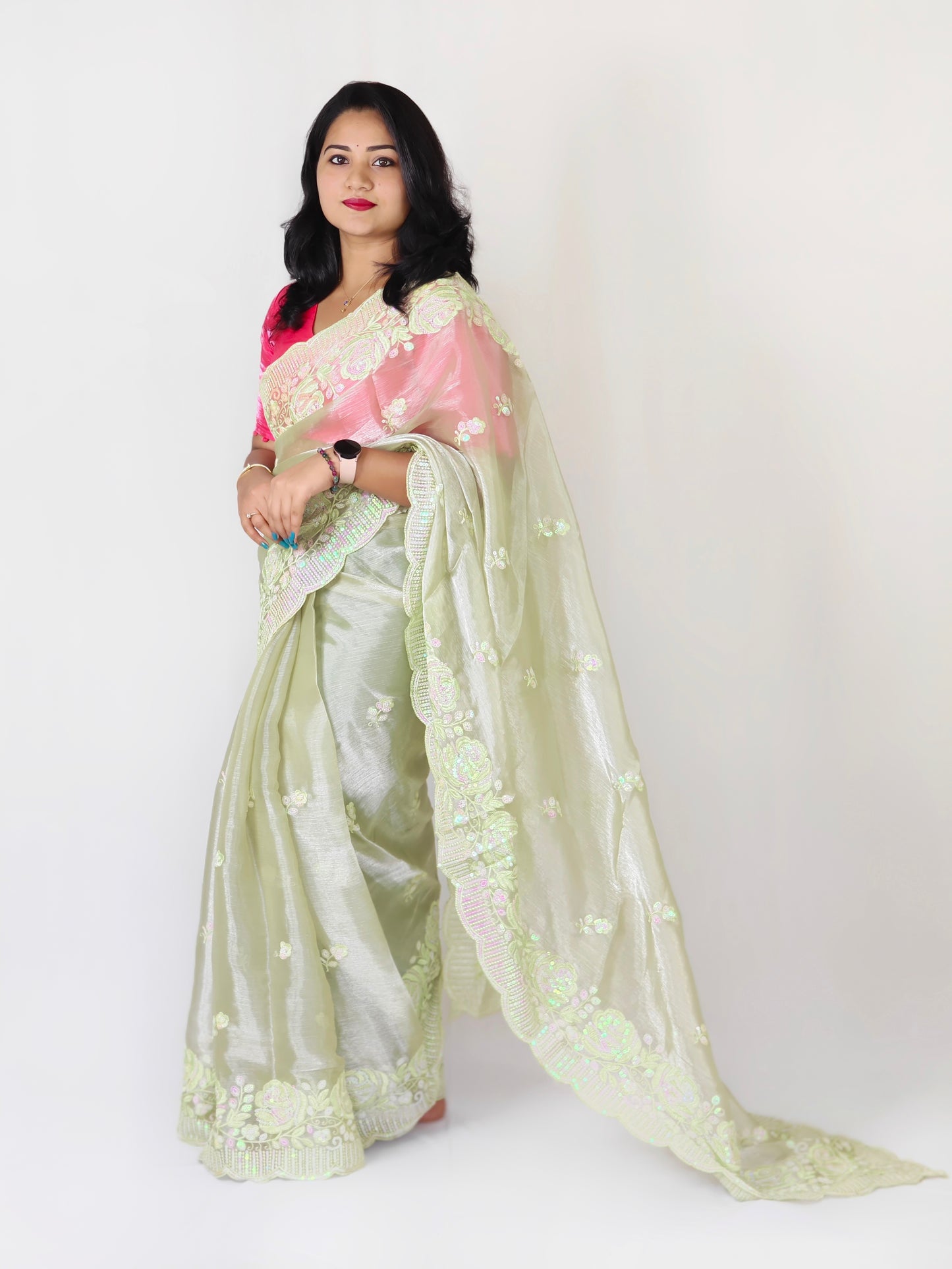 Heavy Berberry Silk Saree with Multicolored Thread and Sequin Embroidery – Festive and Wedding Wear