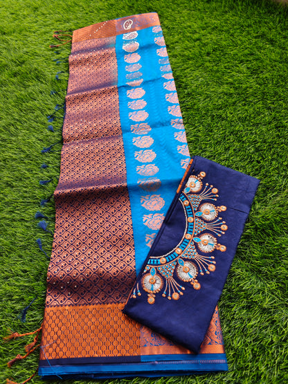 Soft Silk Saree with Cutwork and Stone Embellishments for Women