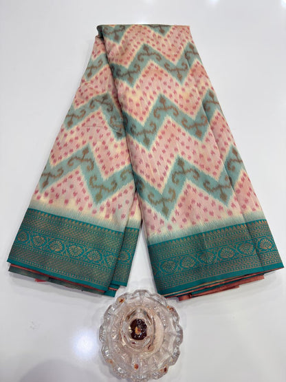 Soft Silk Ikkat Pochampally Saree with Traditional Woven Border and Blouse Piece for Women