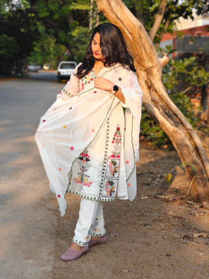 Pearl White Georgette Embroidered Suit Set with Dupatta – Sizes M to 3XL