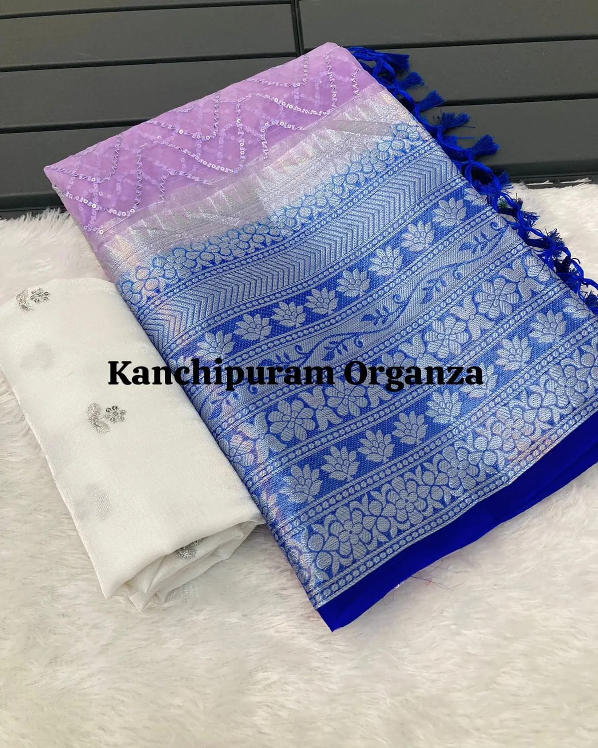 Kanchipuram Organza Saree with Viscose Thread Work and Satin Blouse for Women
