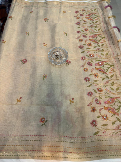 Erode Cotton Printed Saree with Aari Work and Tassel Pallu with Blouse Piece for Women