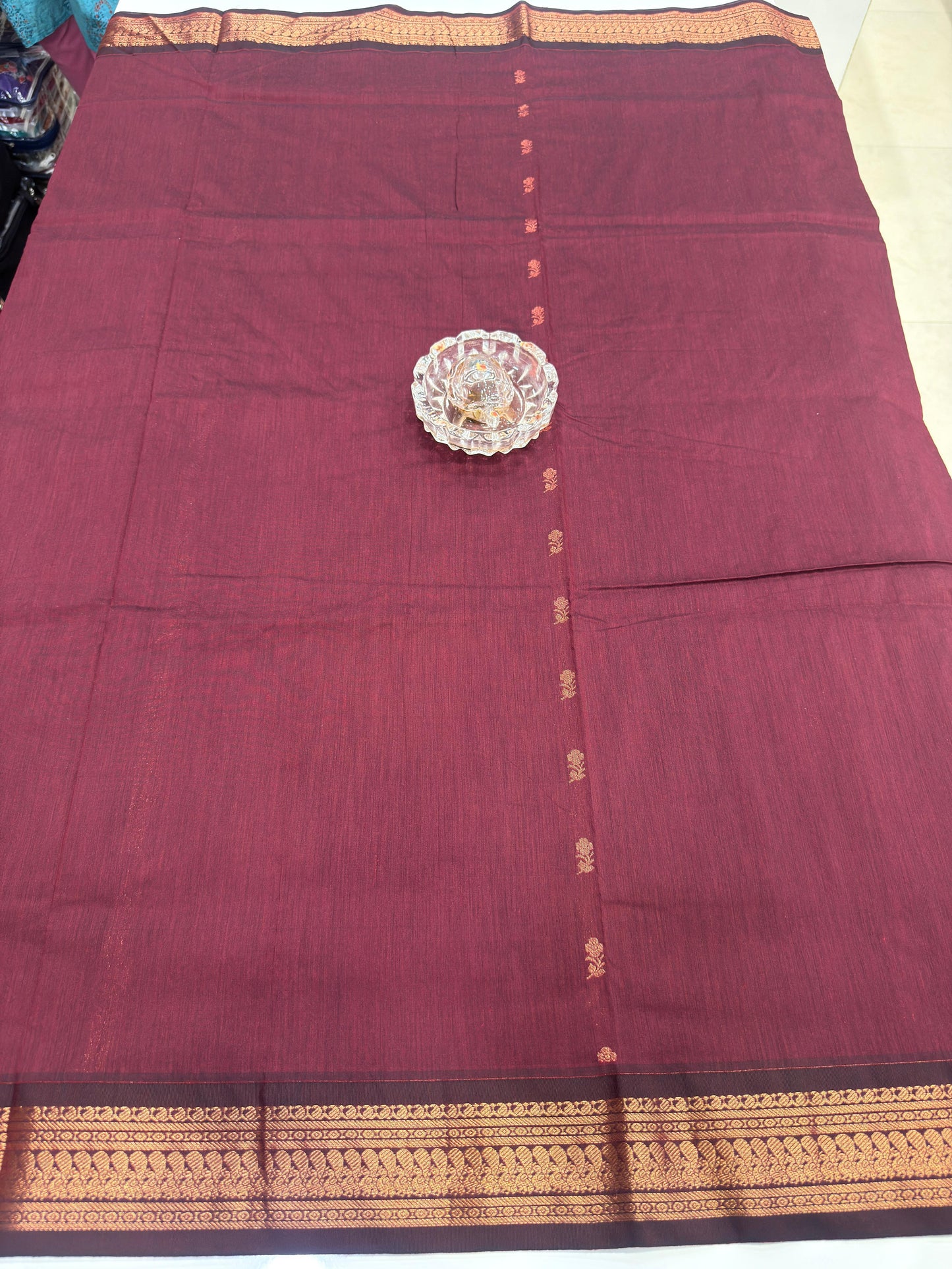 Kalyani Cotton Saree for Women with Zari Woven Border, Traditional Stripe Pallu and Tassel Detailing