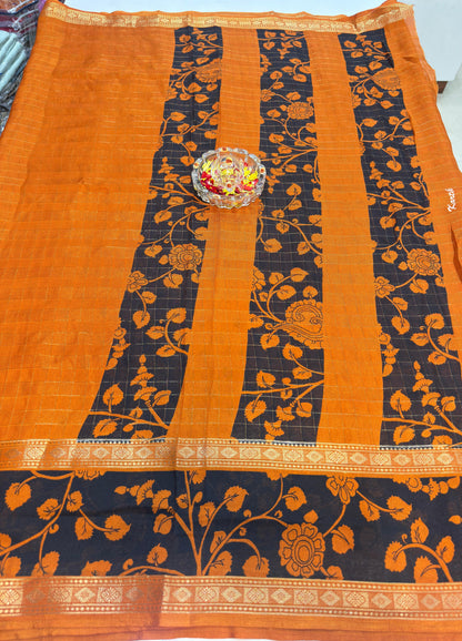 Semi Mysore Georgette Blend Saree for Women with Woven Border and Traditional Printed Design