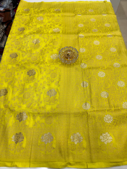 Soft Dola Silk Meenakari Woven Saree with Rich Pallu, Zari Floral Border and Tassels for Women