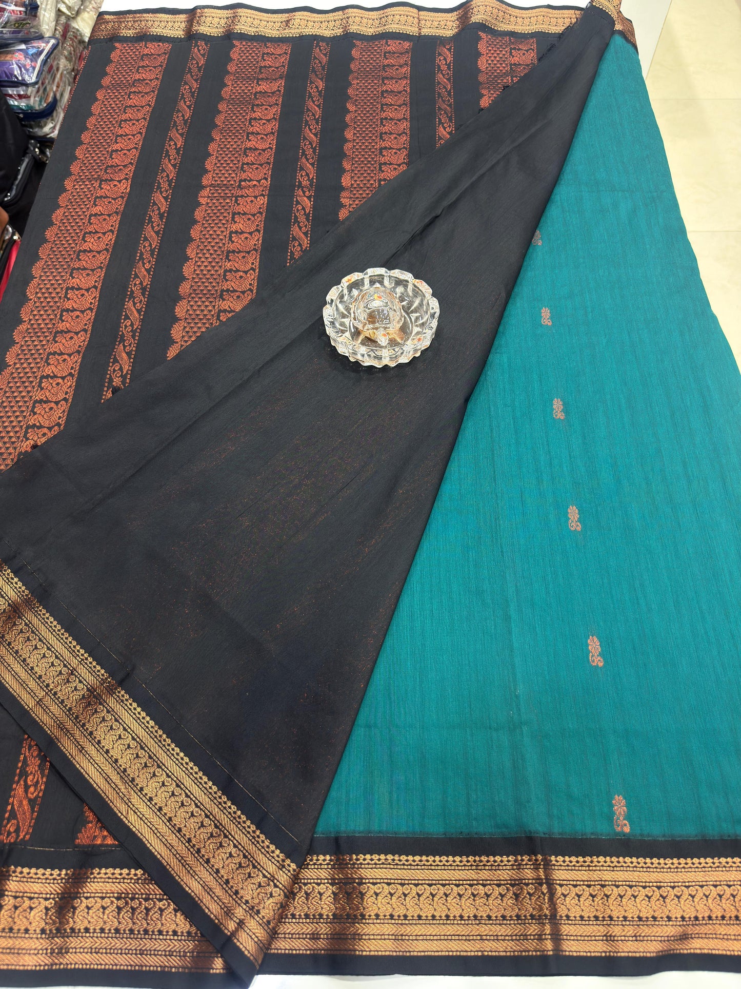 Kalyani Cotton Saree for Women with Zari Woven Border, Traditional Stripe Pallu and Tassel Detailing