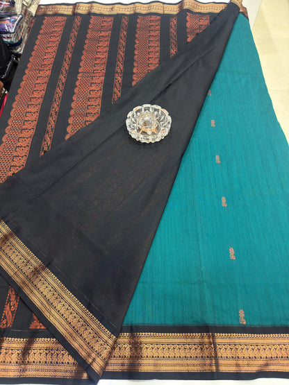 Kalyani Cotton Saree for Women with Zari Woven Border, Traditional Stripe Pallu and Tassel Detailing