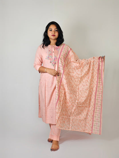 Cotton Flex Kurta Pant Dupatta Set with Handwork and Screen Print Dupatta – Women’s M to 3XL