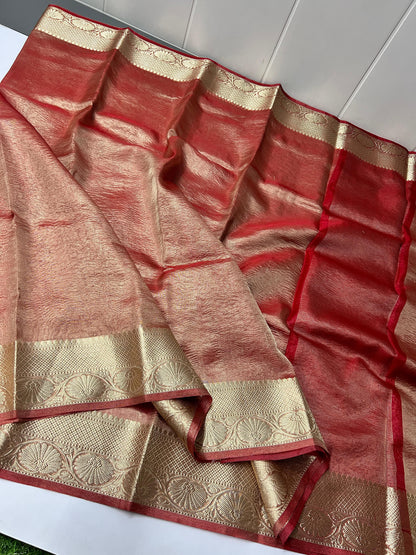 Banarasi Tissue Crush Soft Silk Saree with Rich Pallu and Plain Blouse for Women