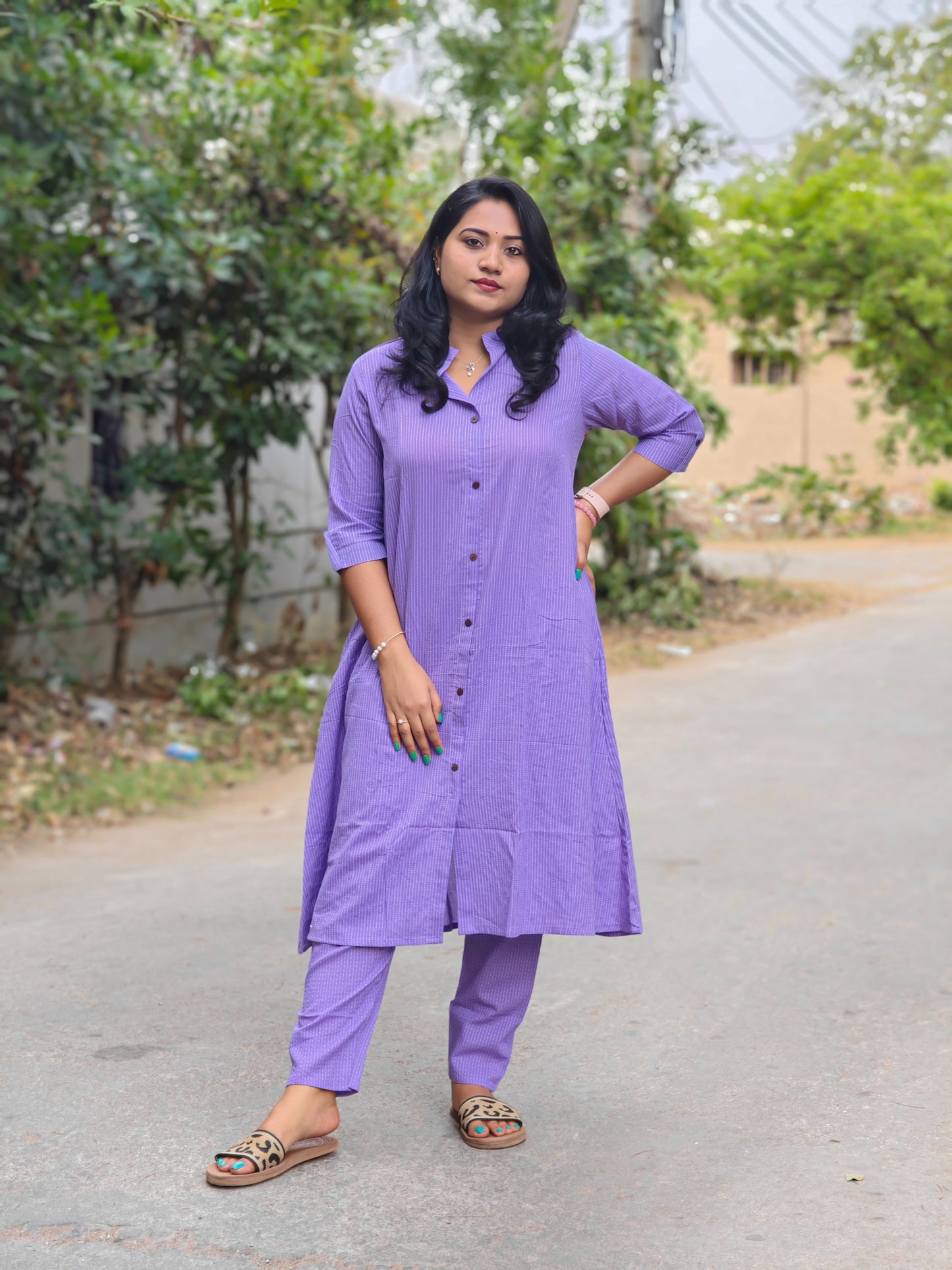 Women's fine cotton A-line kurti pant set with katha work and pocket – ankle-length, M to XXL