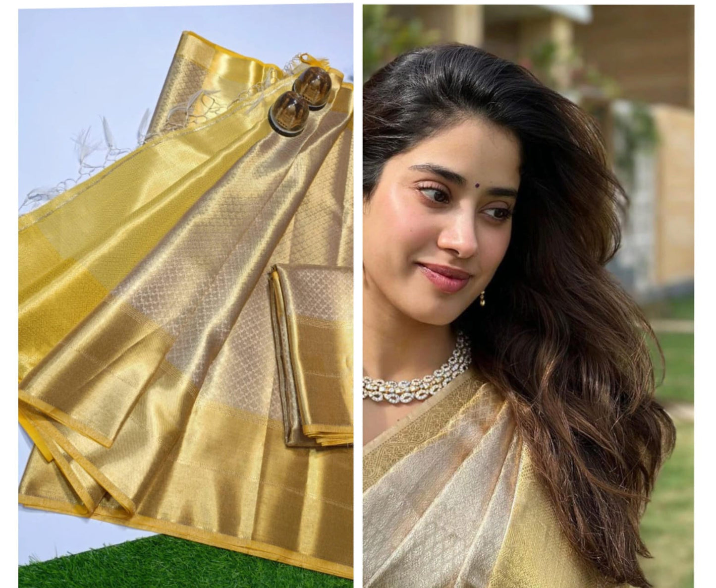 Banarasi Zari Tanchui Kanchipuram Soft Silk Saree with Rich Pallu and Brocade Blouse