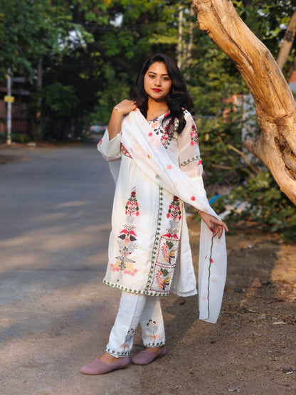 Pearl White Georgette Embroidered Suit Set with Dupatta – Sizes M to 3XL