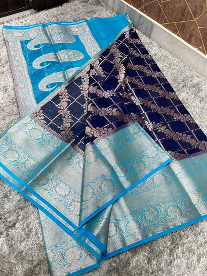 Banarasi Semi-Georgette Silk Saree with Brocade Motifs and Rich Pallu