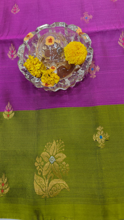 Pure Handloom Silk Saree with Heritage Contrast Pallu and Woven Motifs