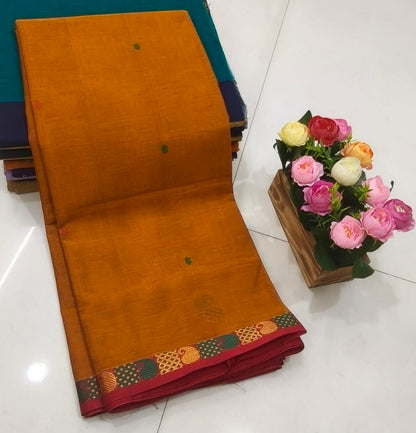 Kanchi cotton saree with all over small butti and zari thread border, 6.2m with running blouse, women’s traditional saree