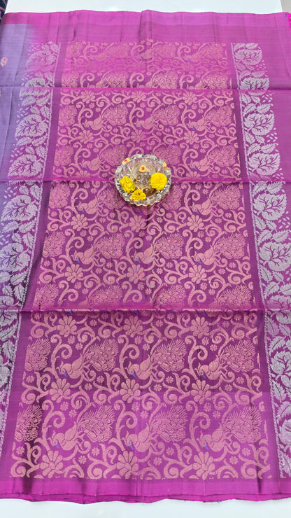 Pure Handloom Silk Saree with Woven Butta & Contrast Pallu