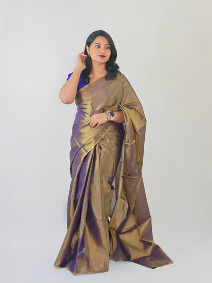 Semi Uppada Tissue Silk Bridal Saree with Mono Banglori Blouse and Pearl Work