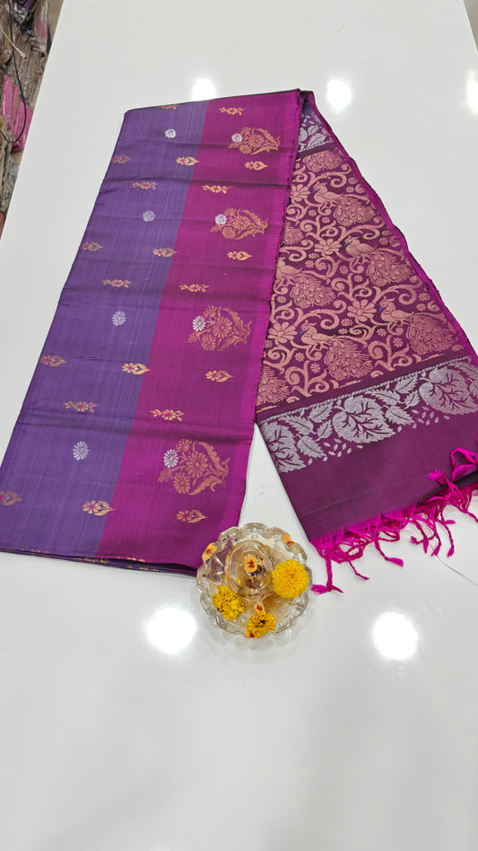 Pure Handloom Silk Saree with Woven Butta & Contrast Pallu