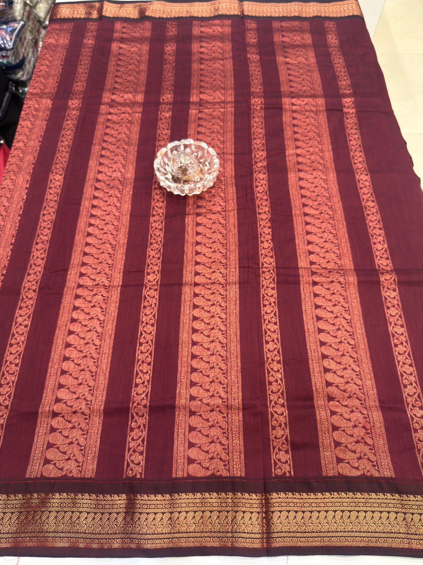 Kalyani Cotton Saree for Women with Zari Woven Border, Traditional Stripe Pallu and Tassel Detailing