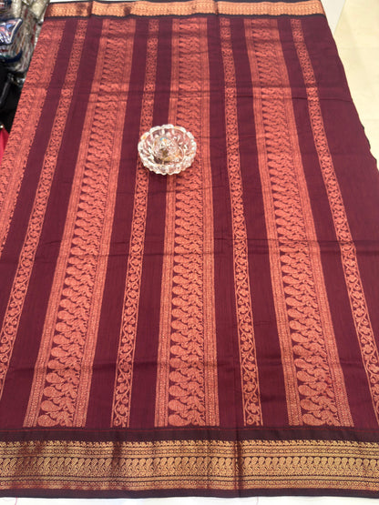 Kalyani Cotton Saree for Women with Zari Woven Border, Traditional Stripe Pallu and Tassel Detailing