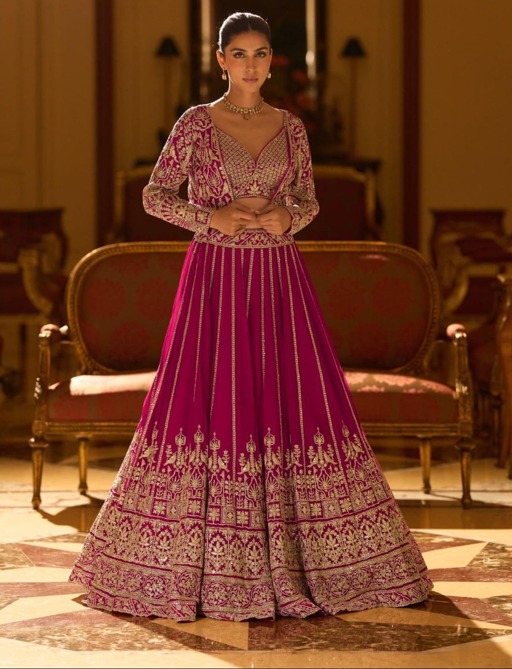 Premium Georgette Embroidered Lehenga Set for Women with Short Shrug and Blouse – Wedding Wear