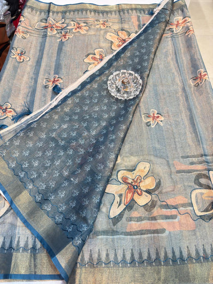 Erode Cotton Printed Saree with Aari Work and Tassel Pallu with Blouse Piece for Women
