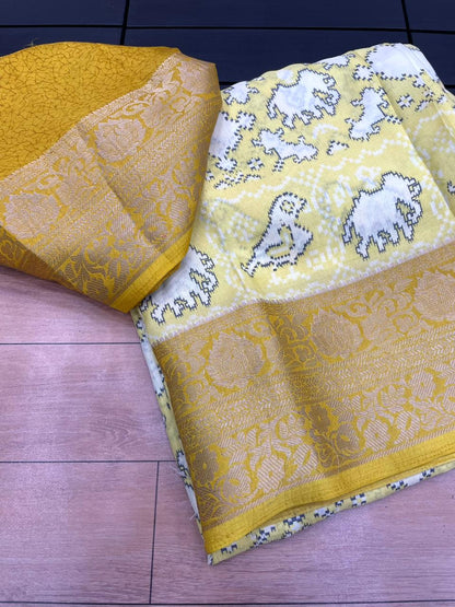 Premium Crepe Silk Printed Saree with Weaving Viscose Border and Running Blouse